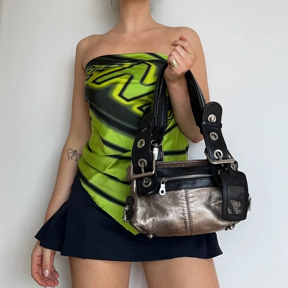 Phoebe Philo Rose Gold Chloe Black/Metallic Leather Double Zip Buckle Shoulder - Picture 1 of 15